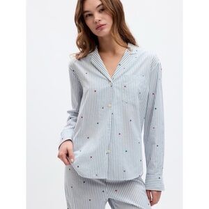NWT GAP Body Blue Relaxed Poplin Long Sleeve Pajama Top Sweetheart Stripe Cotton
